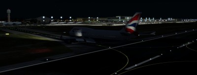 Snapshot taken after restarting P3D4 at saved position. Look the parked aircraft well lightened.